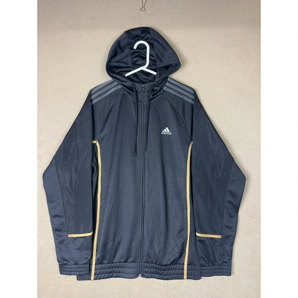 Adidas Hoodie Adult Medium Black Full Zip Long Sleeve 3 Stripes‎ Outdoor Mens